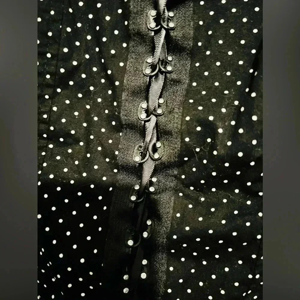 Black and White Polka Dot Bustier Corset Rhinestone Lace Up Top - Picture 4 of 8
